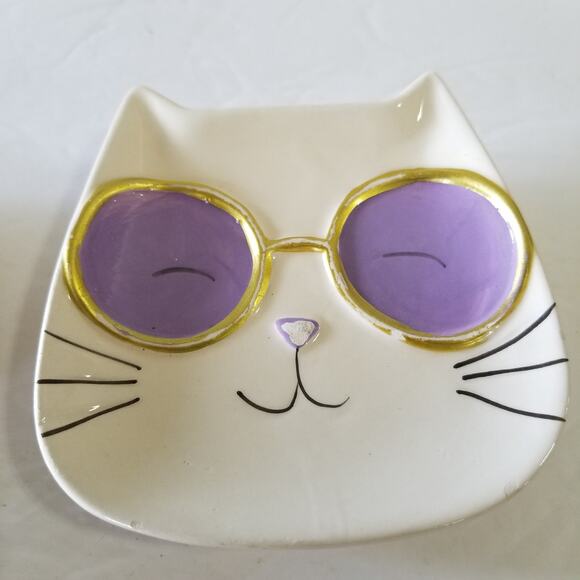 Two cat face trinket jewelry tray ceramic (3.1212) - Picture 3 of 4